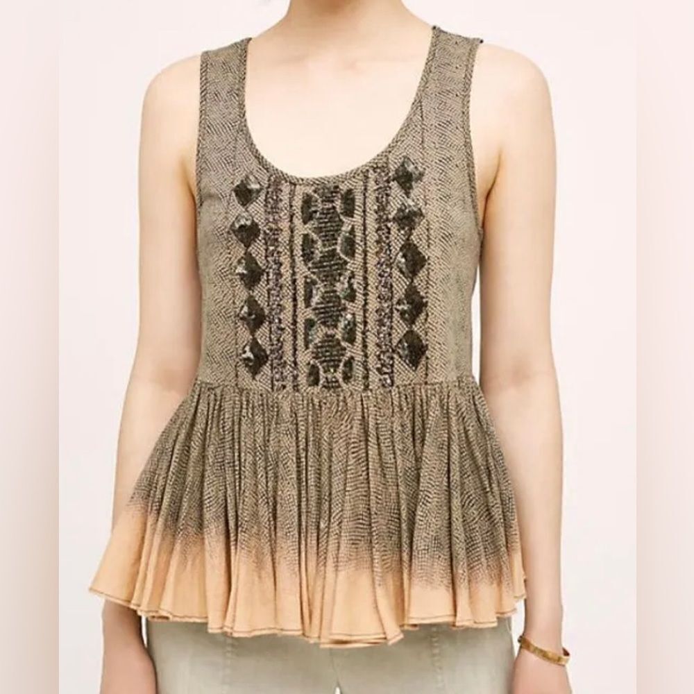 Anthropologie Suva Swing Tank Beaded Peplum Top Sleeveless By Akemi + Kin Size S